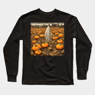 The Haunted Pumpkin Patch With A Lonely Ghost Long Sleeve T-Shirt